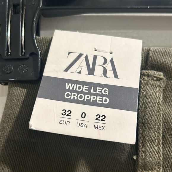 NWT Zara Wide Leg Cropped Army Green Jeans, Size 0 - Picture 8 of 12